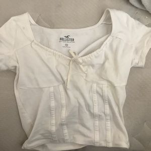 Hollister white aesthetic shirt with bow-like tied strings and built-in corset